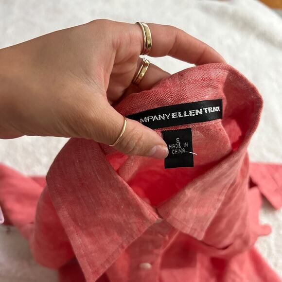 Ellen Tracy Linen Women's Red Button Up Blouse Roll Tab Sleeve S Business Casual - Picture 4 of 7